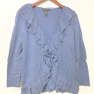INC International Concepts Blue Ruffle Cardigan Sweater Women’s Size L